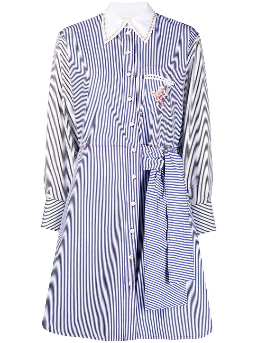 Pinstripe-pattern shirtdress - Blue