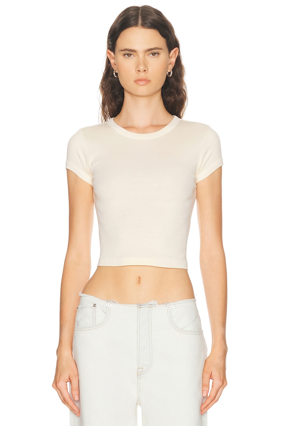 Enza Costa Supima Baby Rib Cropped Tee in Black - Black. XS also in
