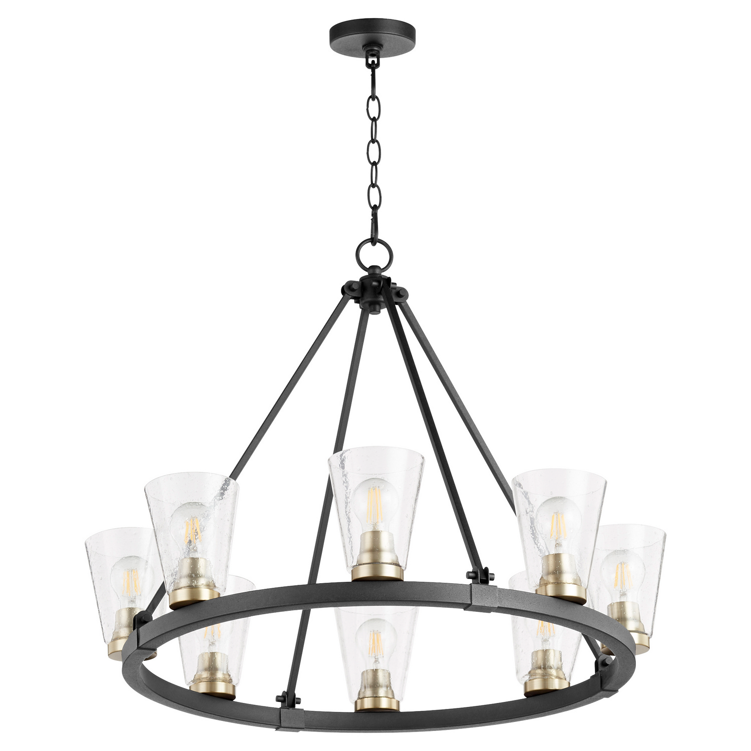 Paxton 8-Light Chandelier in Textured Black w with Aged Bra