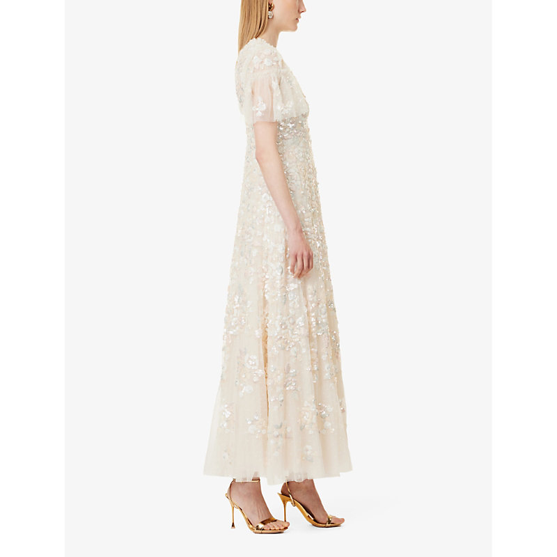 Womens Cream Sequin Paradise Sequin-embellished Recycled-polyester Maxi Dress