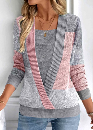 Modlily Dark Grey Fake 2in1 Long Sleeve Square Neck Sweatshirt