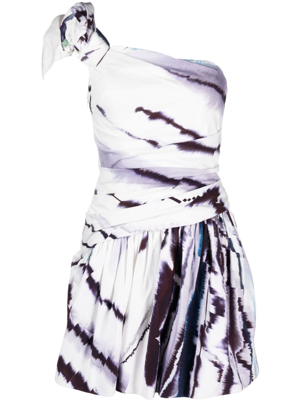 Tie-dye print one-shoulder dress - White
