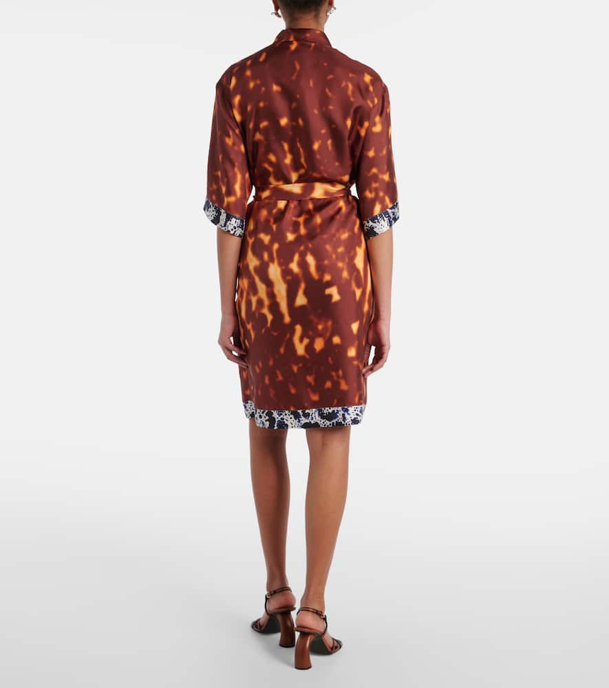 Belted printed silk shirt dress