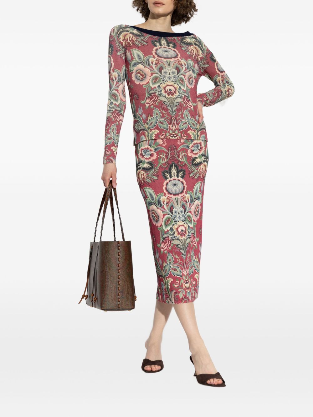 Floral-print midi skirt - Red