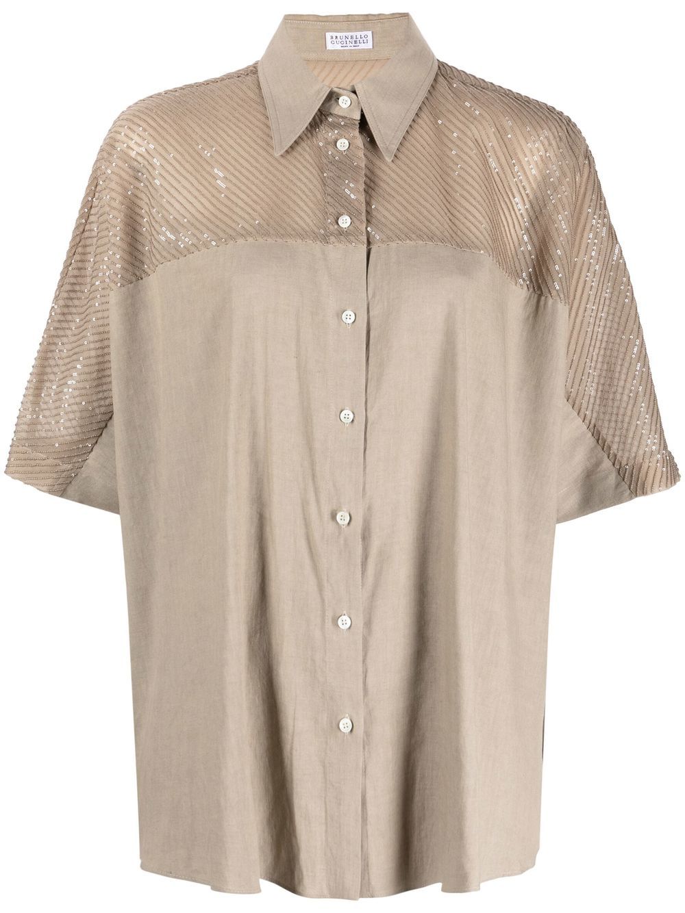 Sequin-embellished short-sleeved shirt - Neutrals