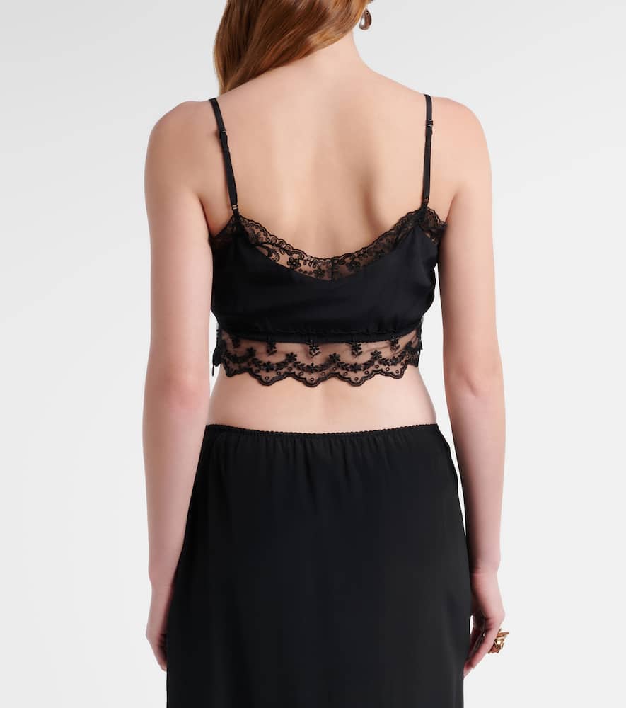 Lace-trimmed crêpe de chine crop top