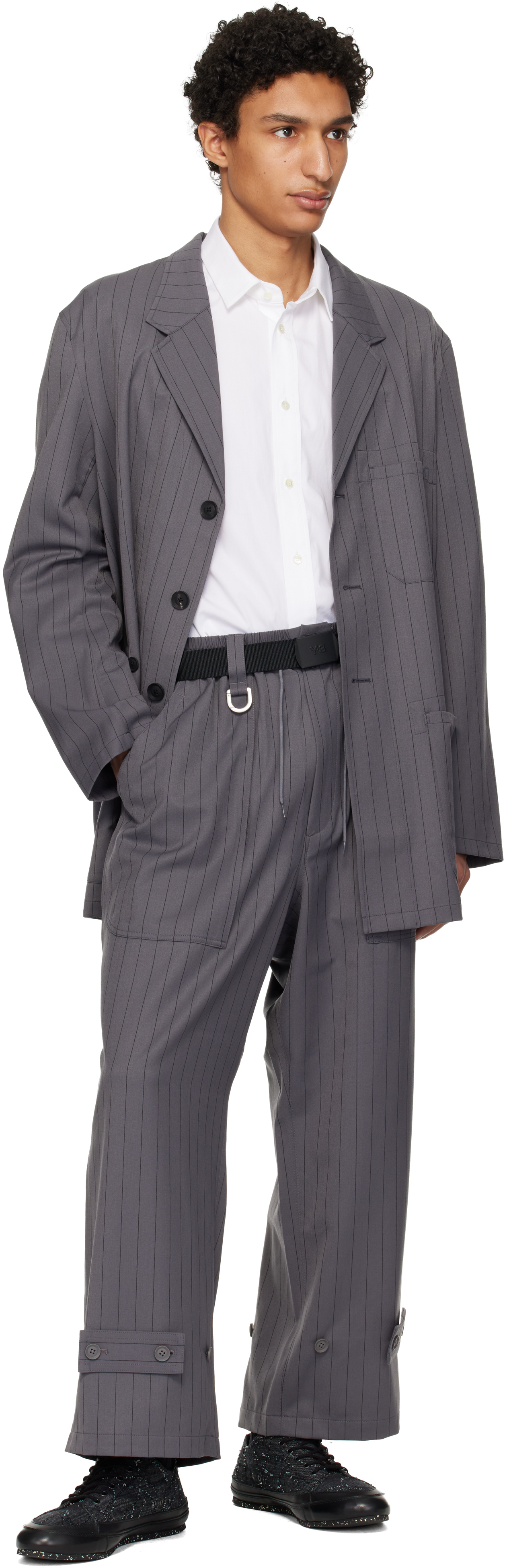 Gray Pinstripe Refined Wool Chore Blazer