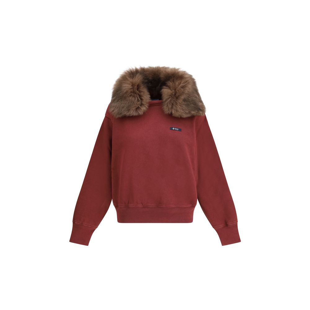 Shearling Collar Sweatshirt — Red
