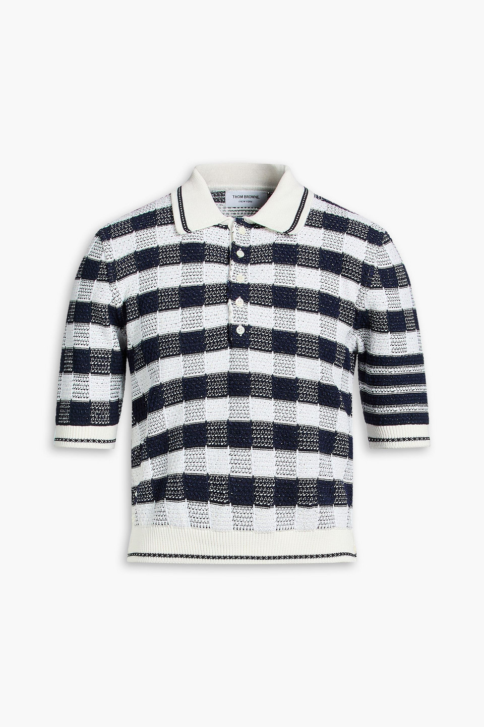 Checked cotton-blend polo shirt - Blue - 1