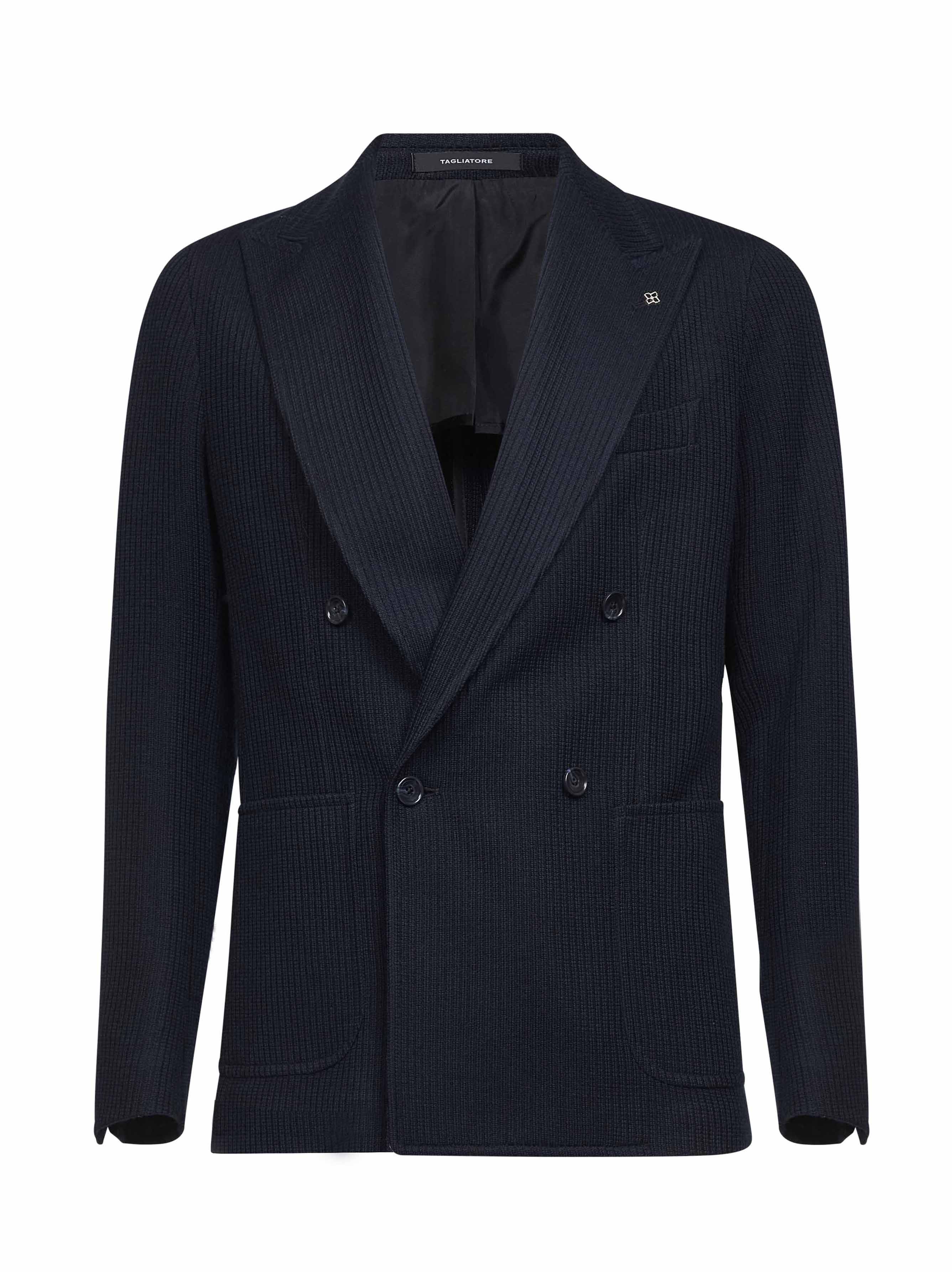 Virgin Wool Blend Jersey Blazer — Navy