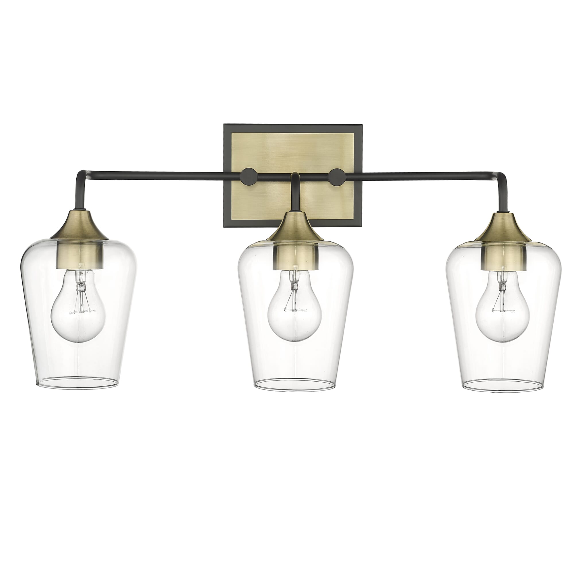 Antique Brass and Black Three Light Vanity from the Gladys Collection
