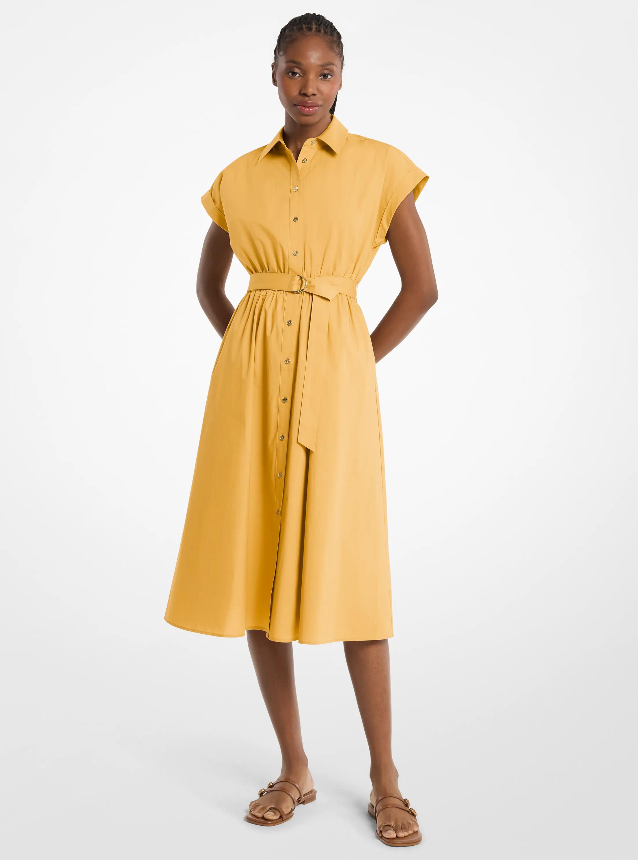 Cotton Poplin Midi Dress in Yellow - size XS