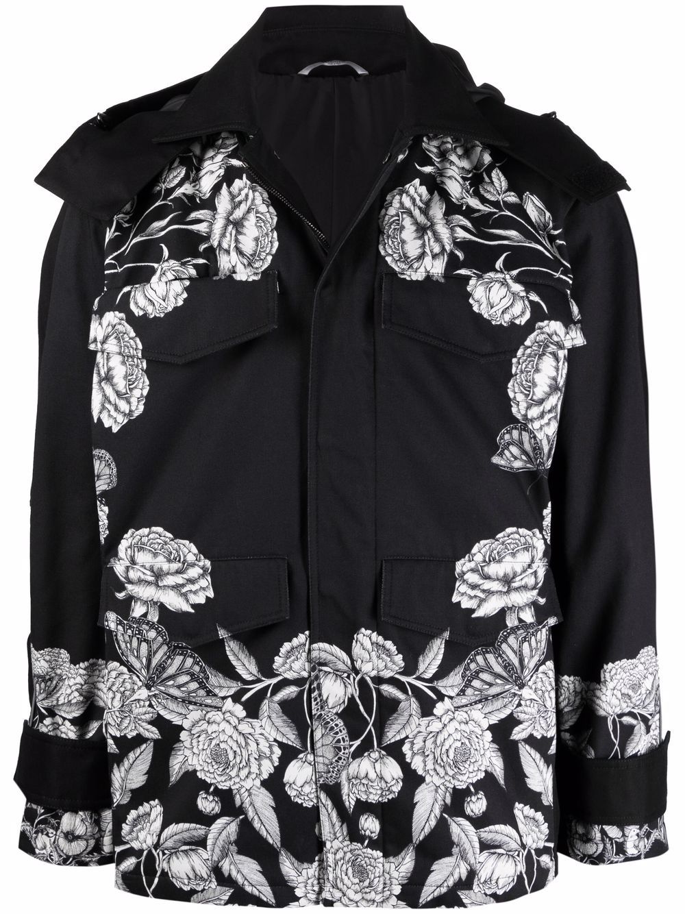 Valentino Garavani Dark Blooming-print hooded jacket - Black