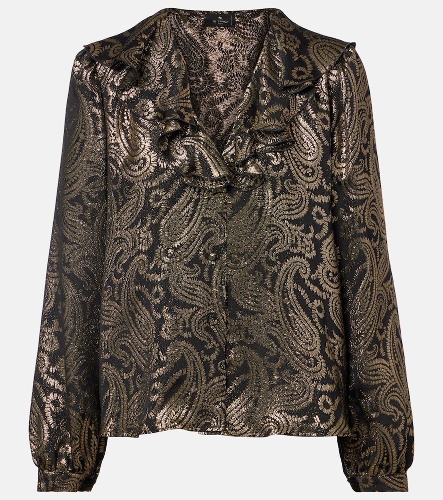 Paisley ruffled silk-blend blouse