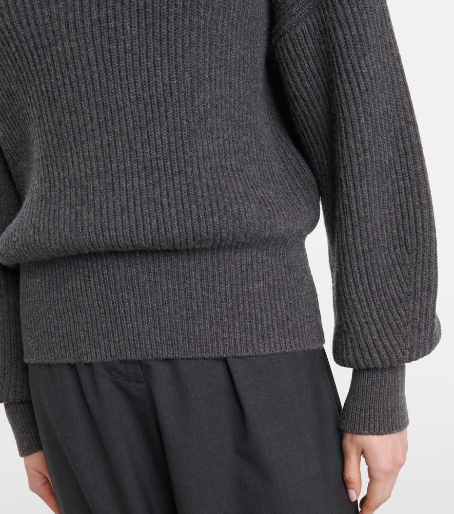 Ribbed-knit wool-blend polo sweater