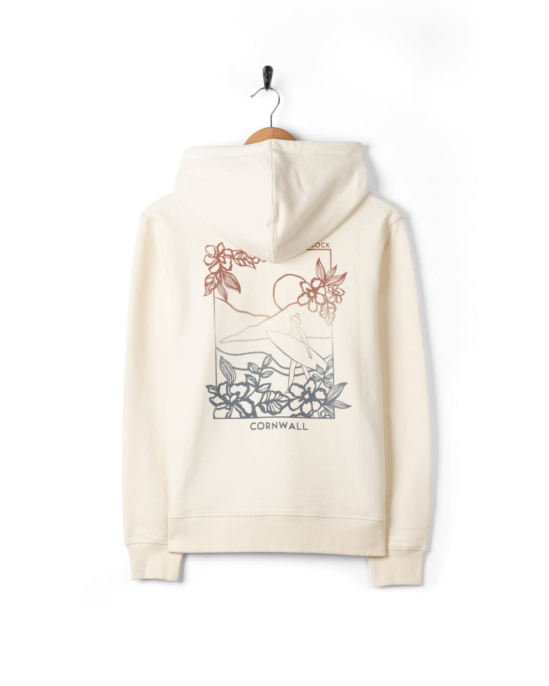 Saltrock Happy Place Cornwall Womens Pop Hoodie in Crea