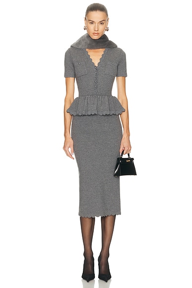 Self-portrait Peplum Knit Midi Dress in Grey - Grey. XS also in