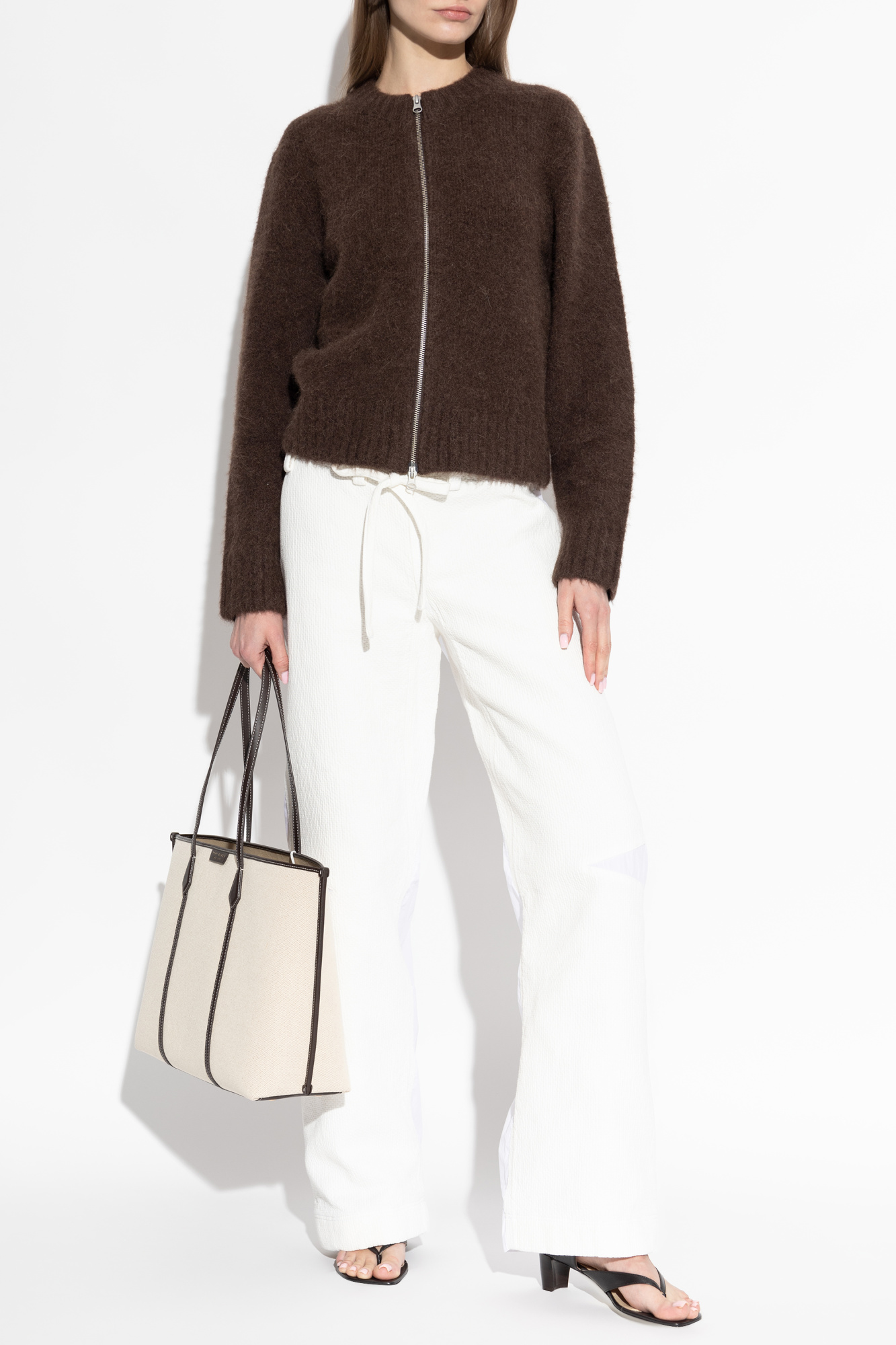 Trousers Made Of Combined Materials, Women's, White