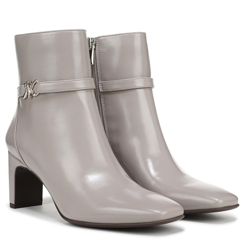 Nanette Ankle Bootie Boots, Soft Milk Grey Faux Leather