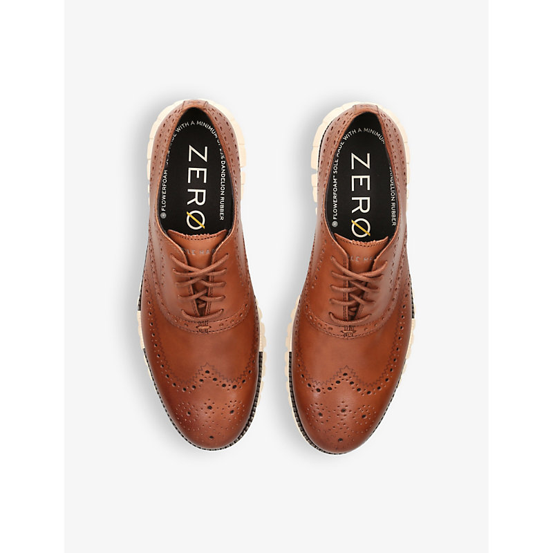 Mens Tan ZerØgrand Wingtip Leather Oxford Shoes 8