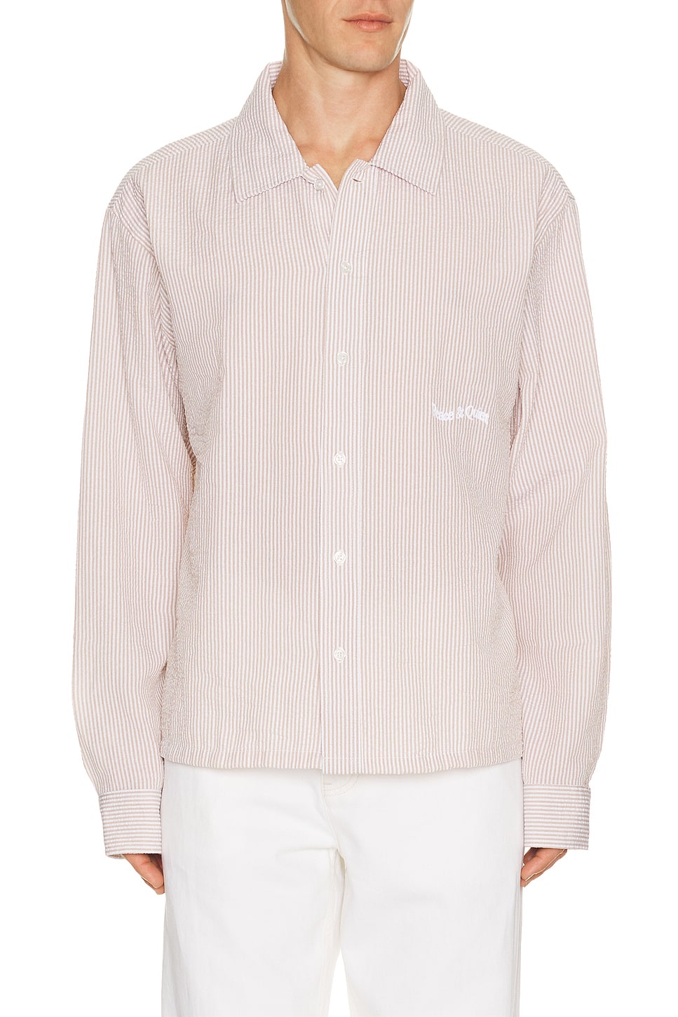 Museum of Peace and Quiet Wordmark Button Up in Brown - Brown. M also in L, S, XL/1X
