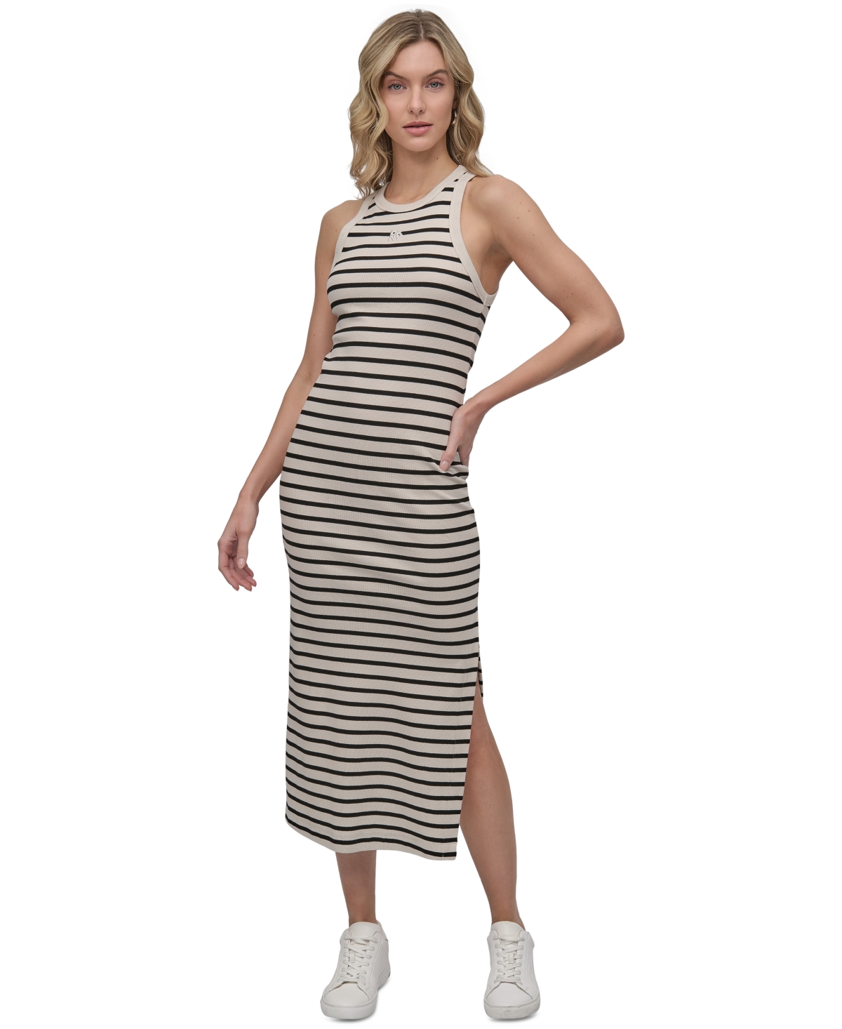 Women's Side-Slit Tank Maxi Dress - G03 - Lt Cty Khk/blk