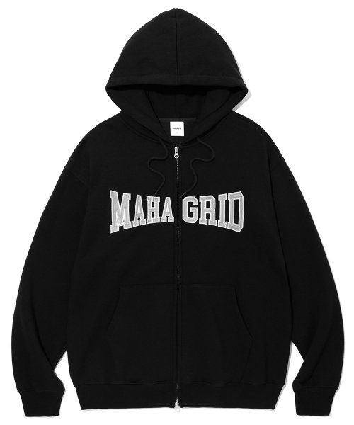 APPLIQUE ZIP UP HOODIE BLACK