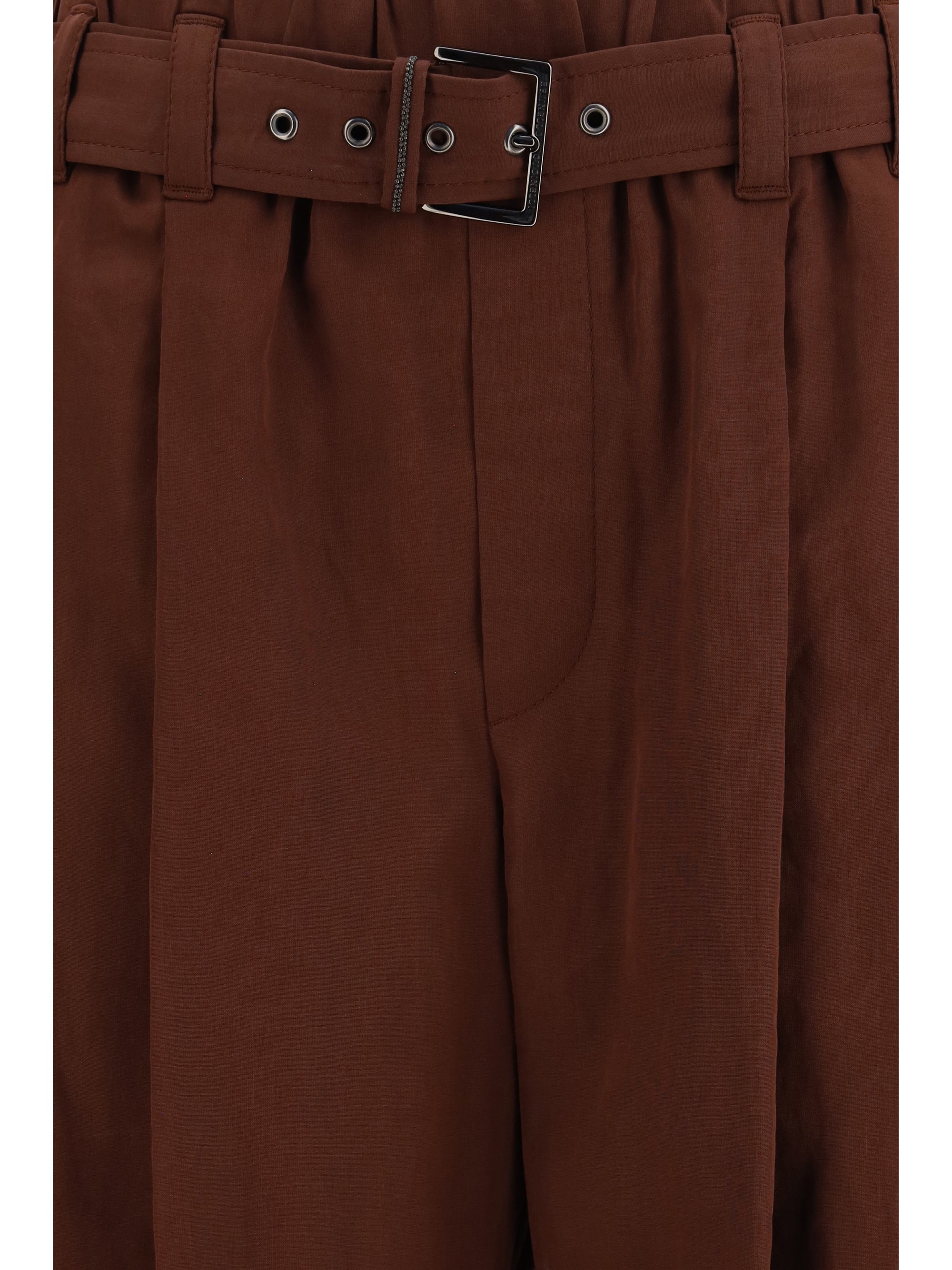 Cotton Organza with Monili Trousers — Brown