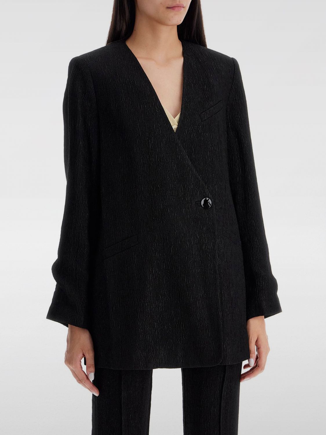 Textured collarless jacket - Black