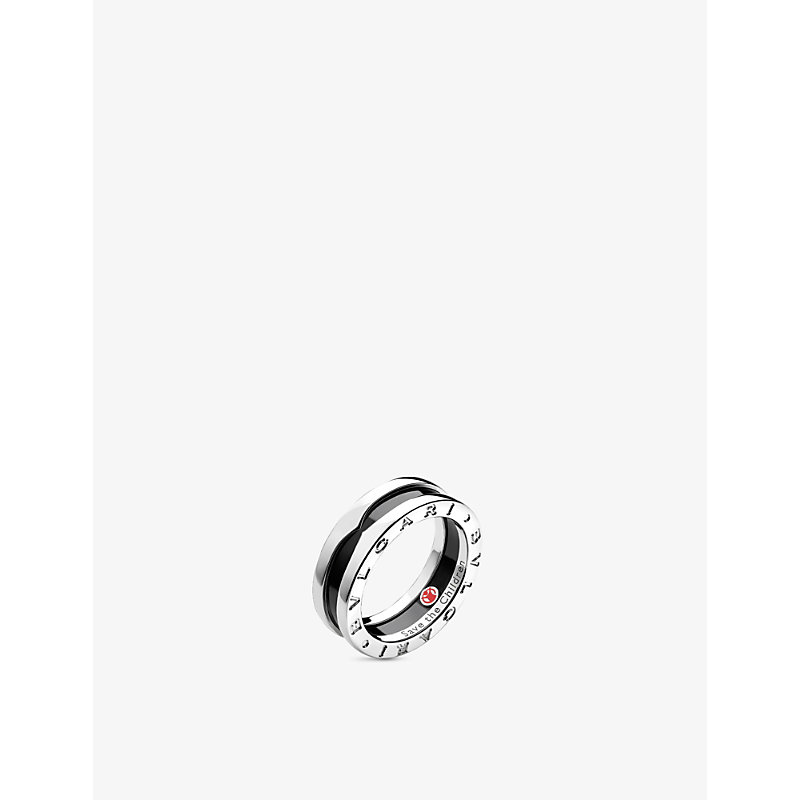 Womens Silver Save the Children Sterling Silver and Black Ceramic One-band Ring 52mm