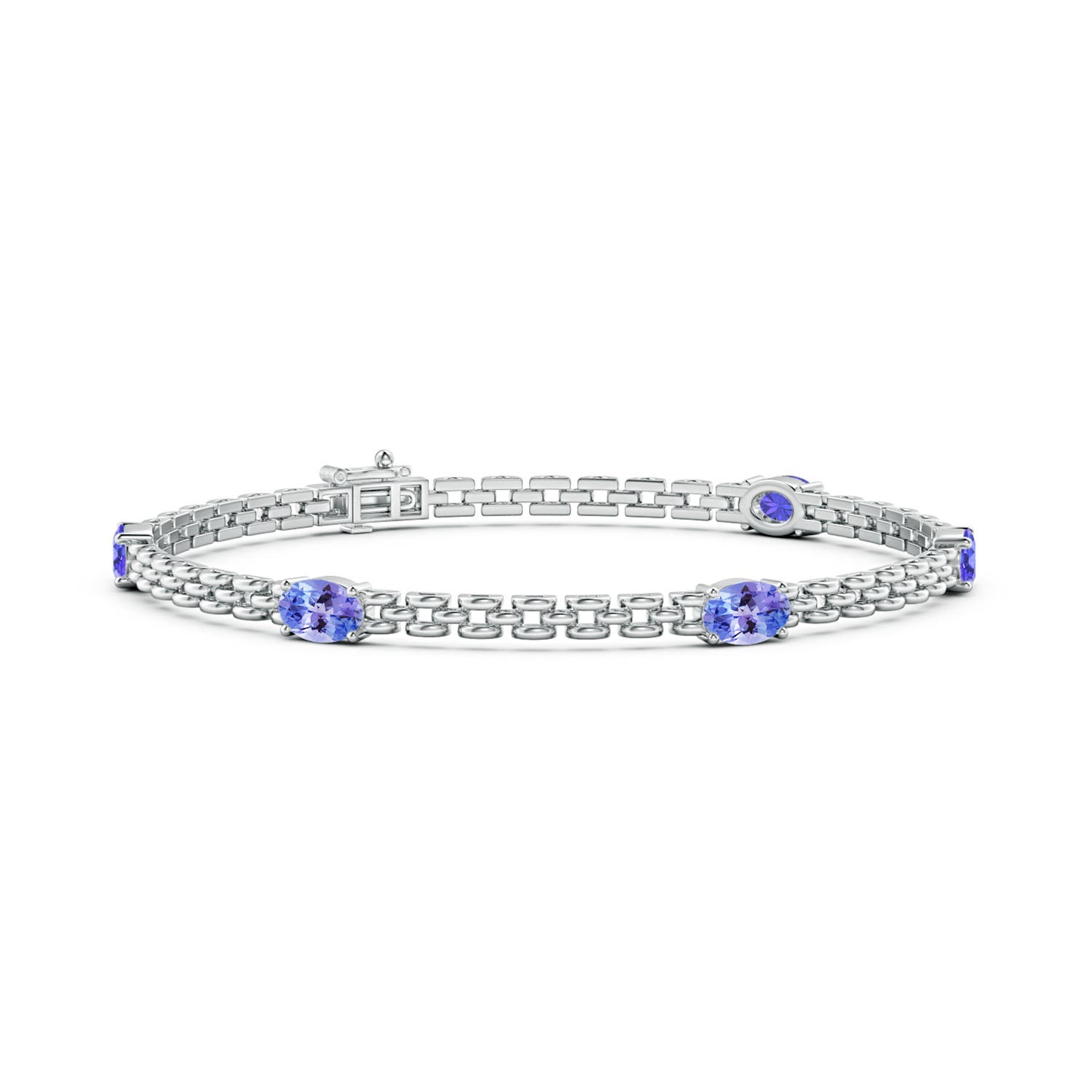 Angara 2.5 Carats Five Stone Oval Tanzanite Station Link Bracelet in 14K White Gold
