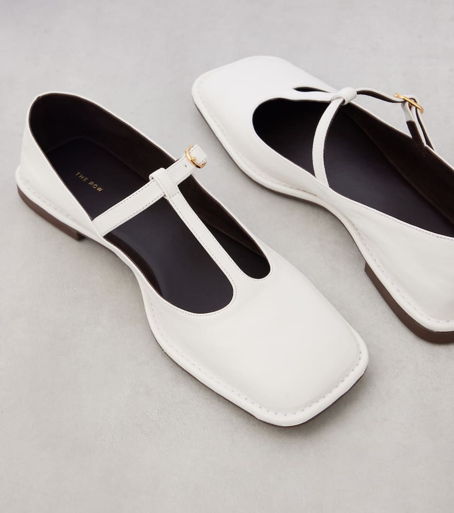 The Row Square T-Strap leather ballet flats