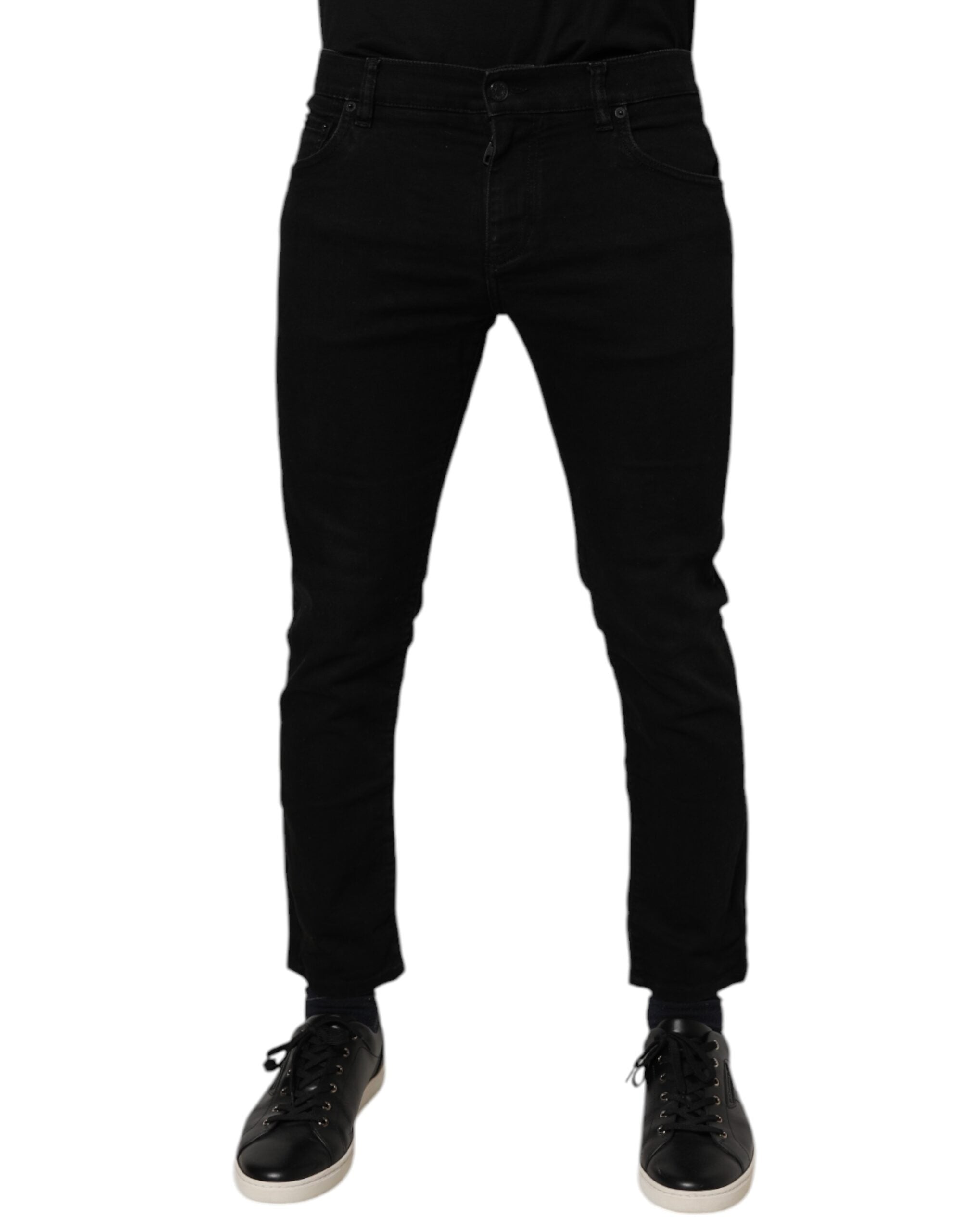Cotton-Stretch Skinny Jeans — Black