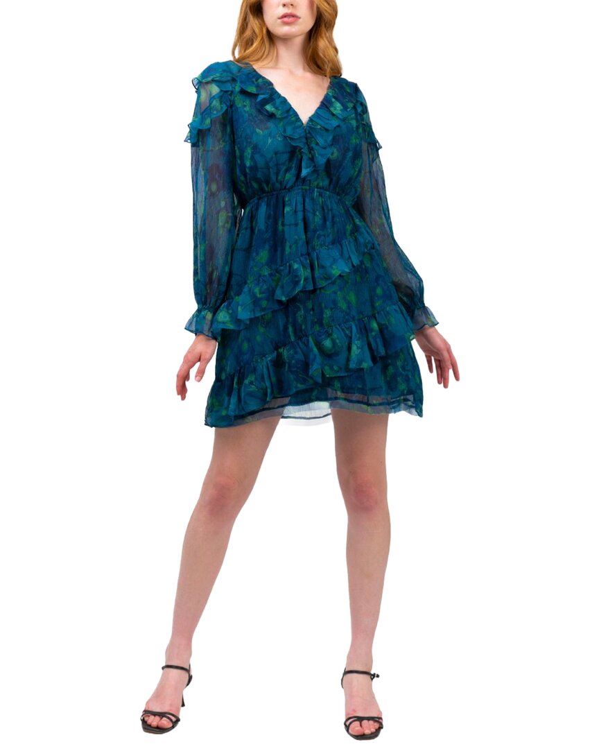 Pleated Long Sleeve Chiffon Mini Dress