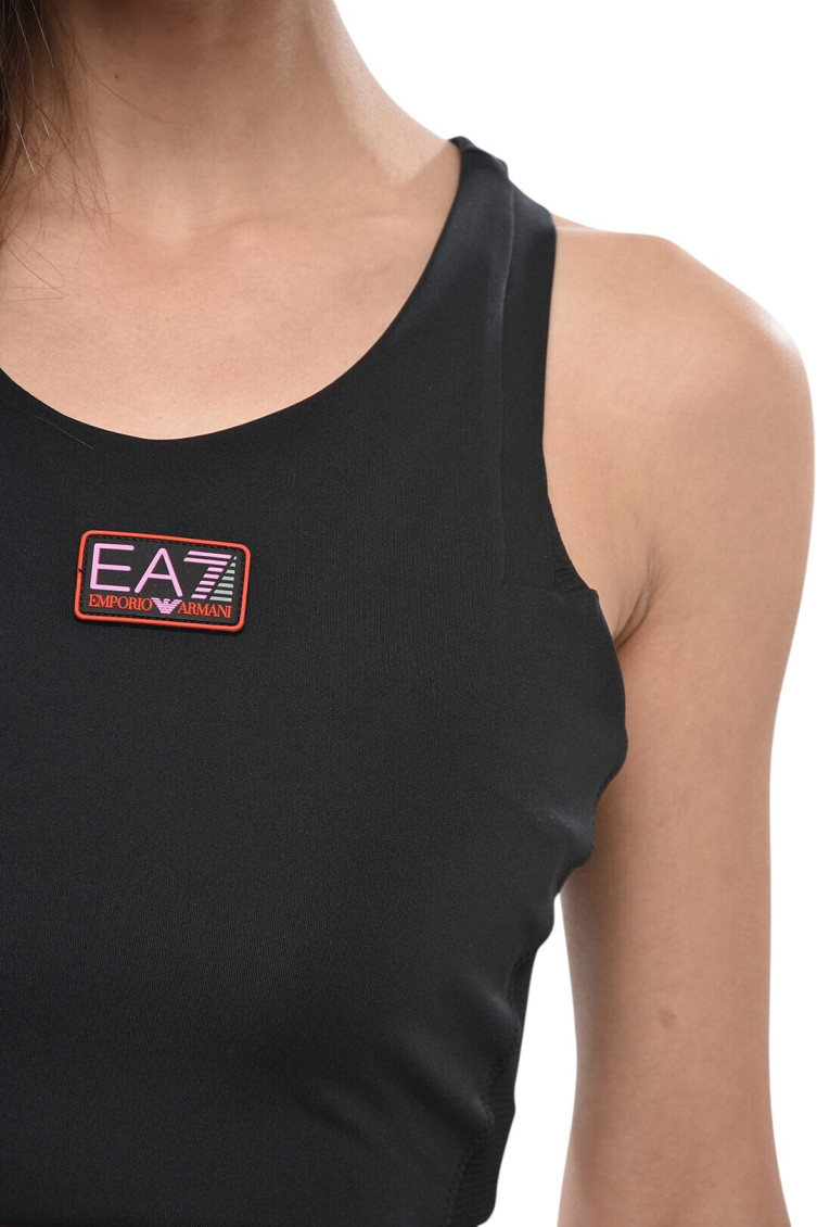 Black Logo Round Neck Top