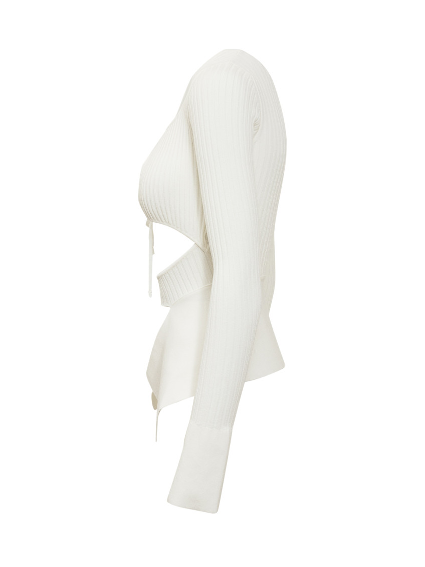 White Knitted Scoop Neck Top