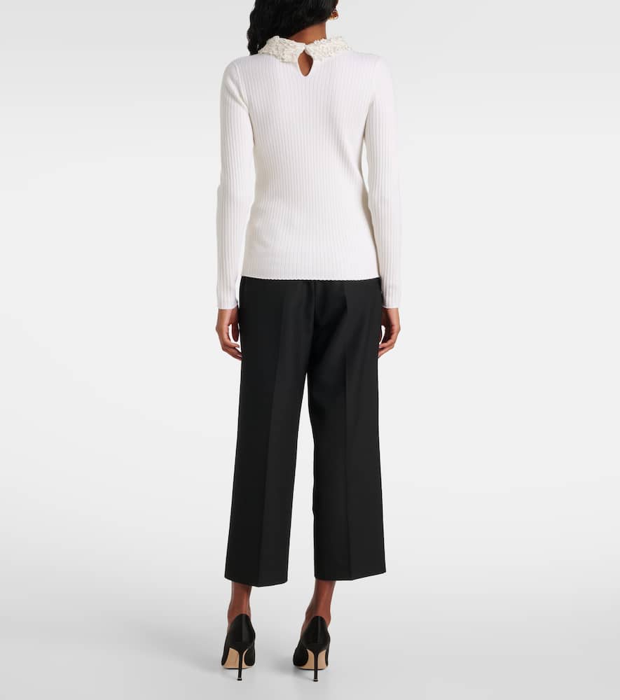 Embellished ribbed-knit wool top