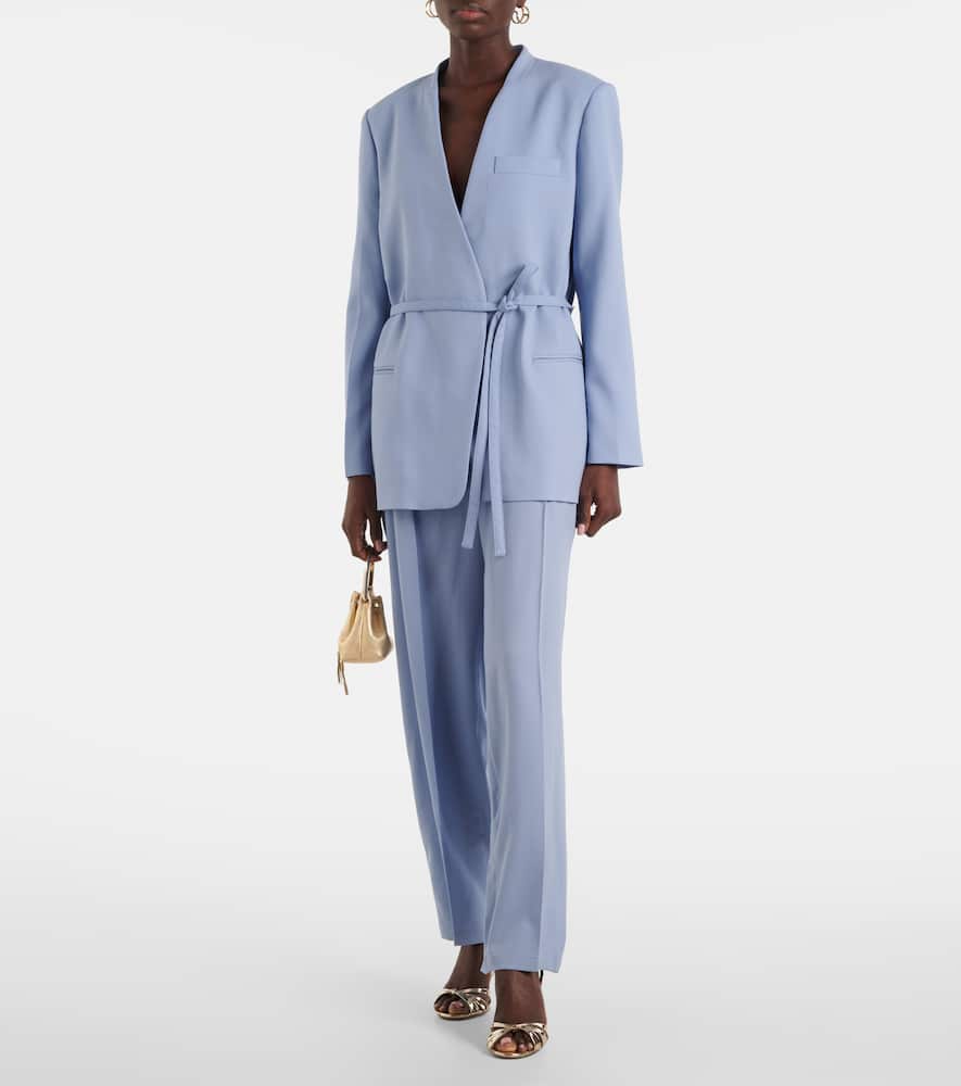 Bucklel wool crêpe wide-leg pants