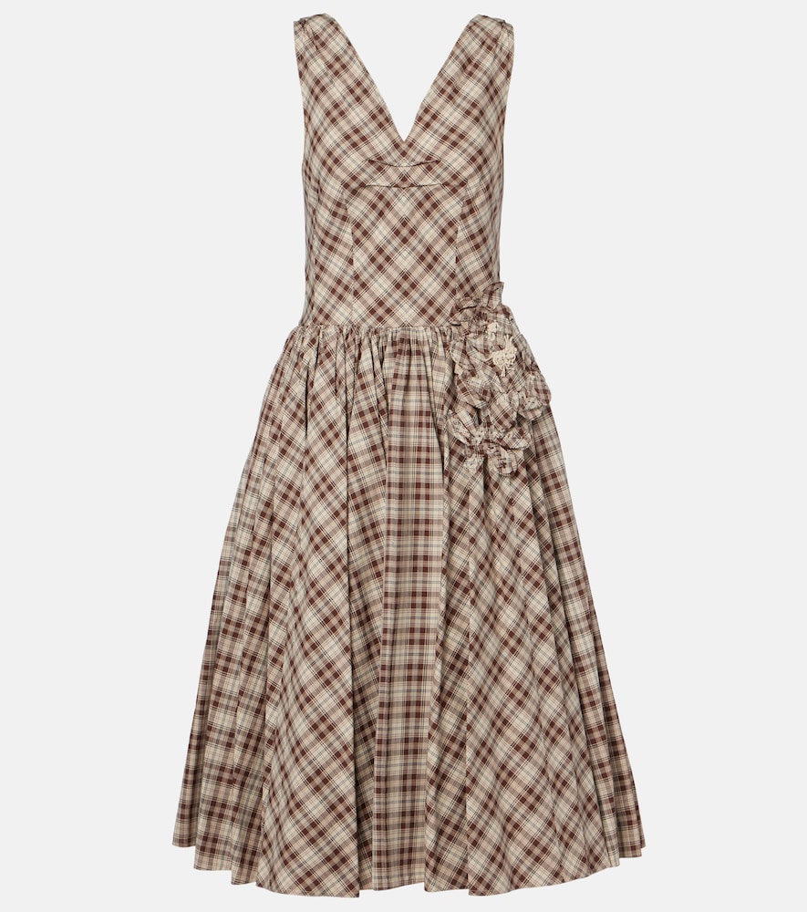 Checked cotton poplin midi dress