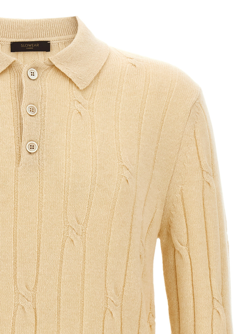 Beige Braided wool polo shirt