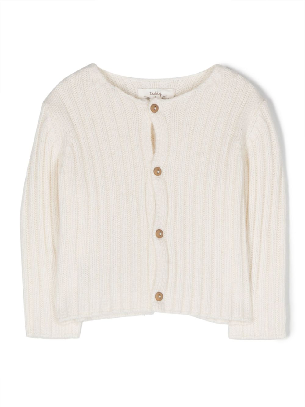 Ribbed-knit round-neck cardigan - Blue