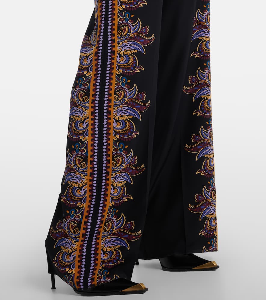 Paisley silk wide-leg pants