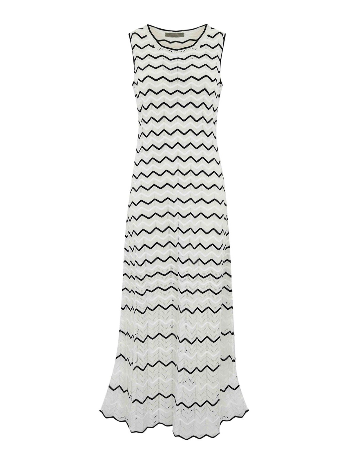 D. Exterior Two-tone Striped Lace Dress