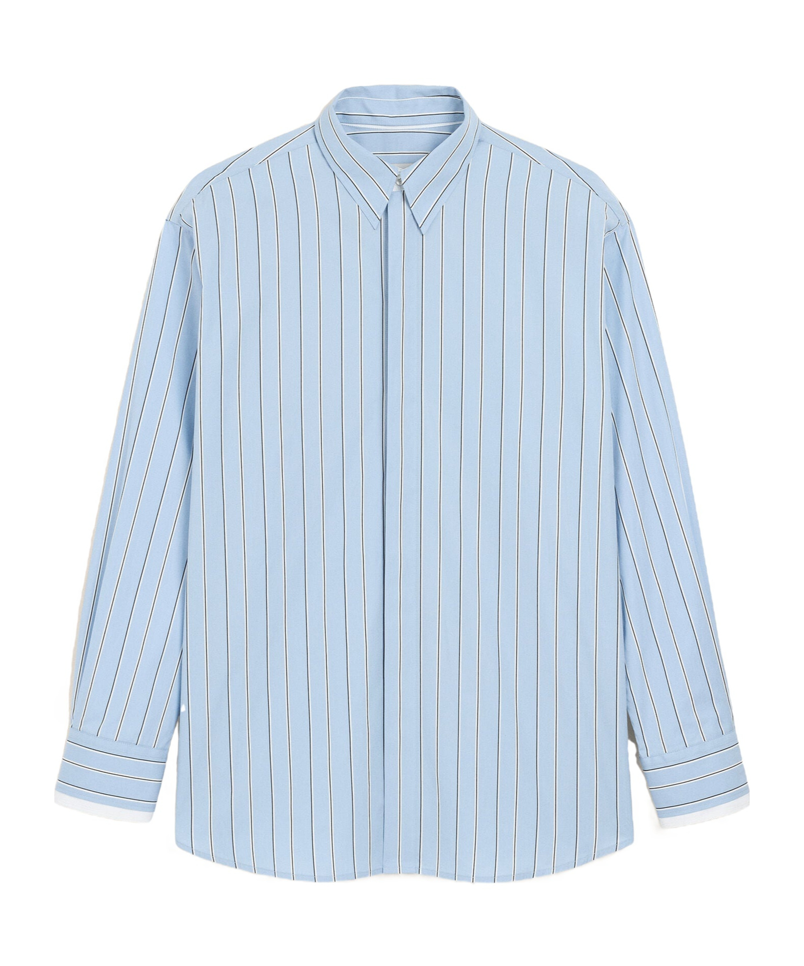 Blue large striped cotton shirt with removable collar