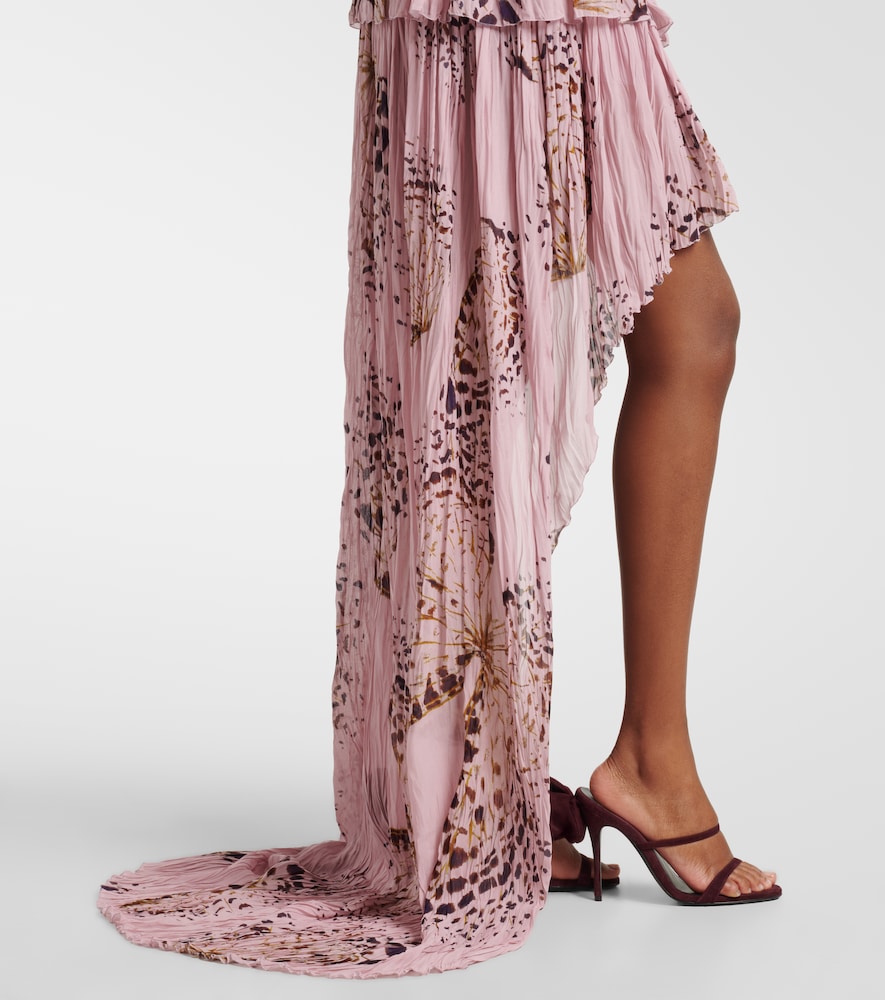 Printed asymmetric georgette maxi skirt