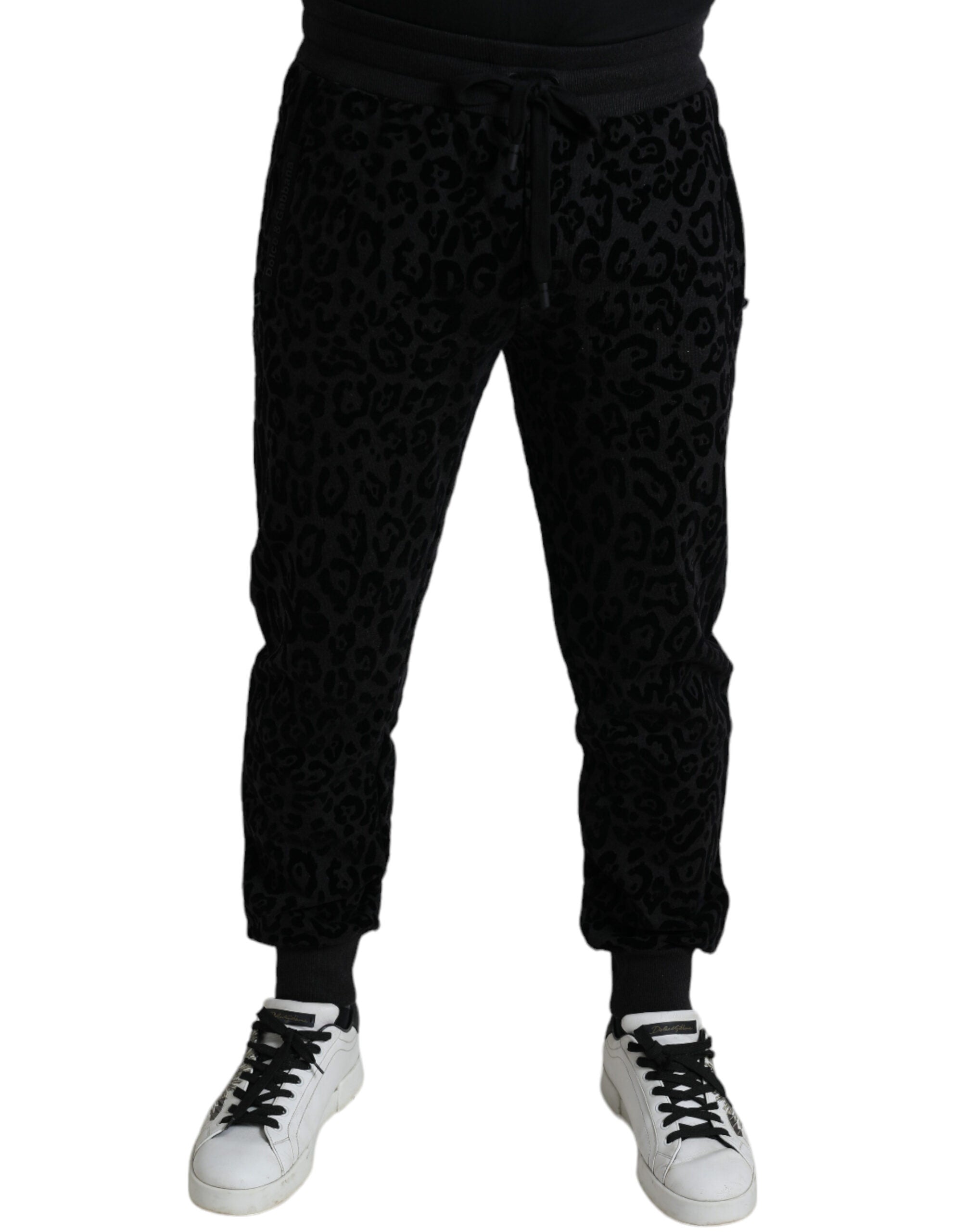 Leopard-Pattern Cotton Jogger Pants — Black