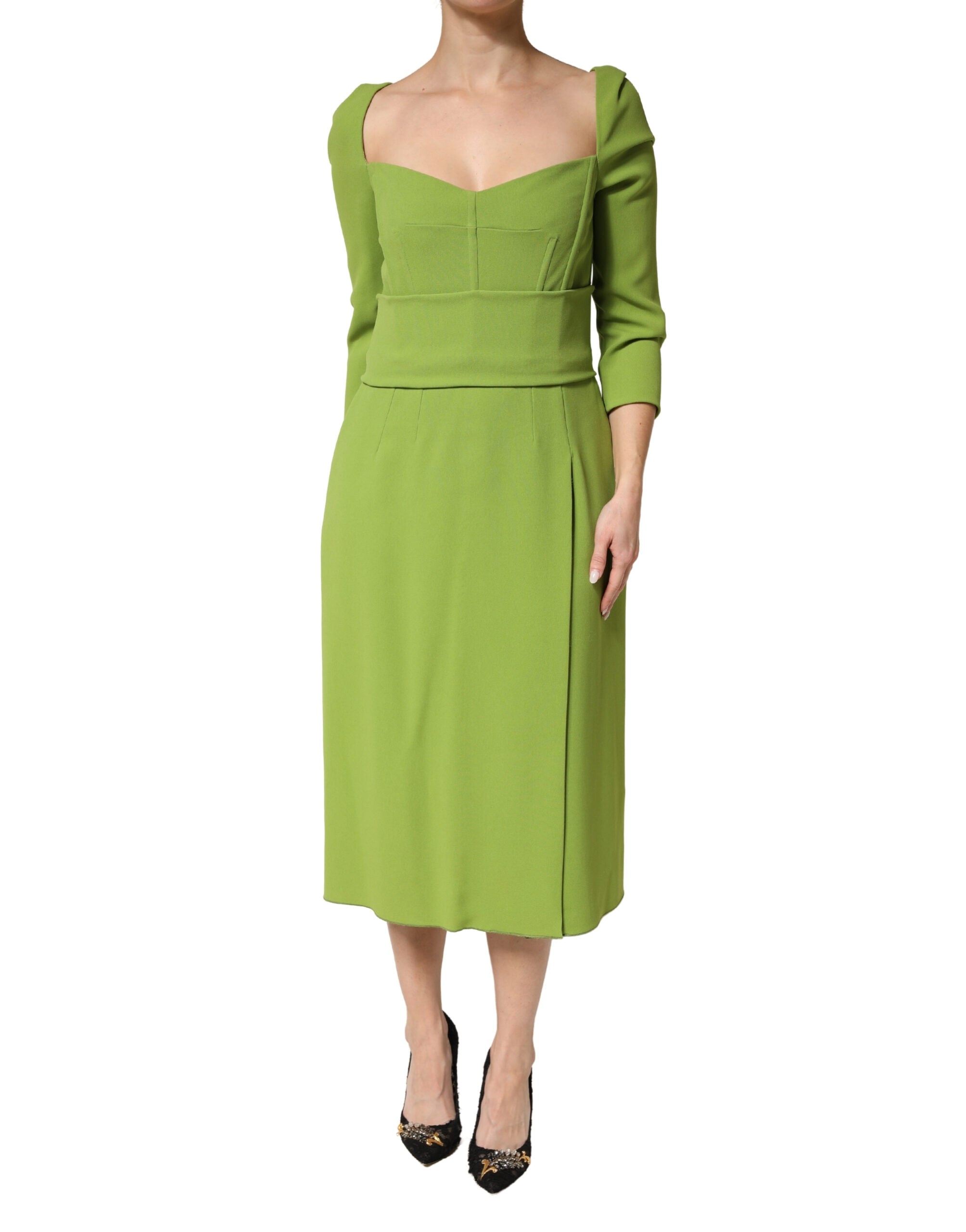Sweetheart Neckline Midi Dress — Green