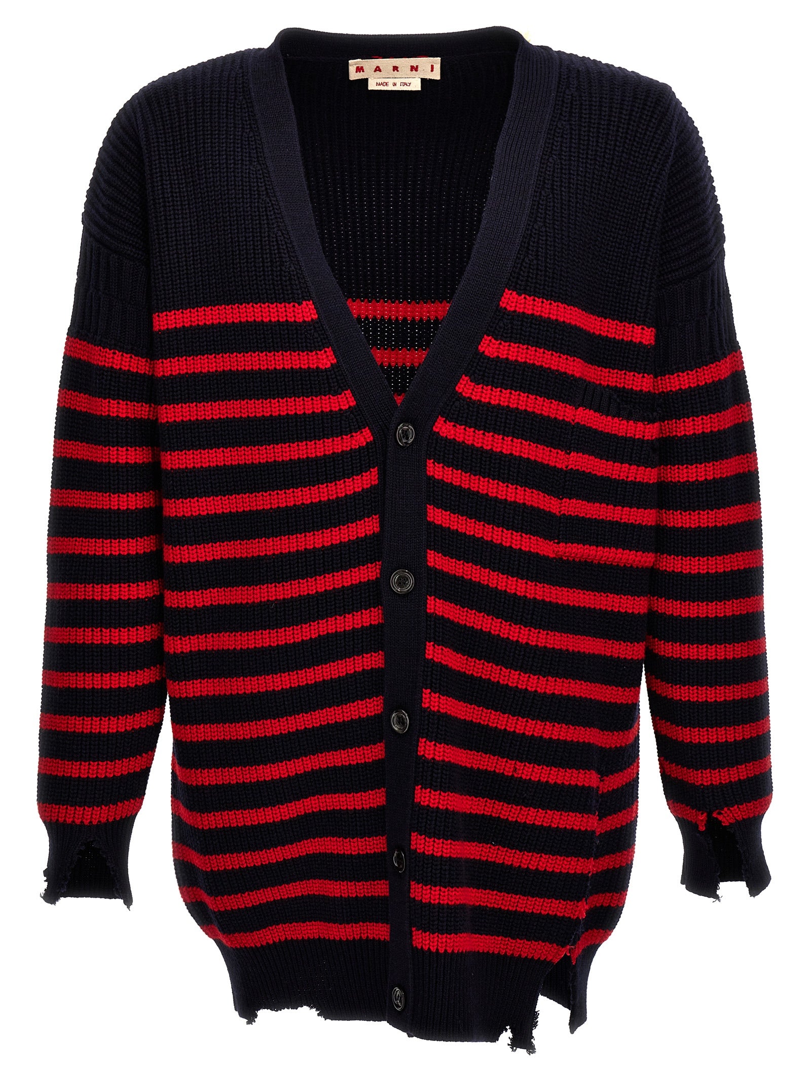 Striped Virgin Wool Cardigan — Black