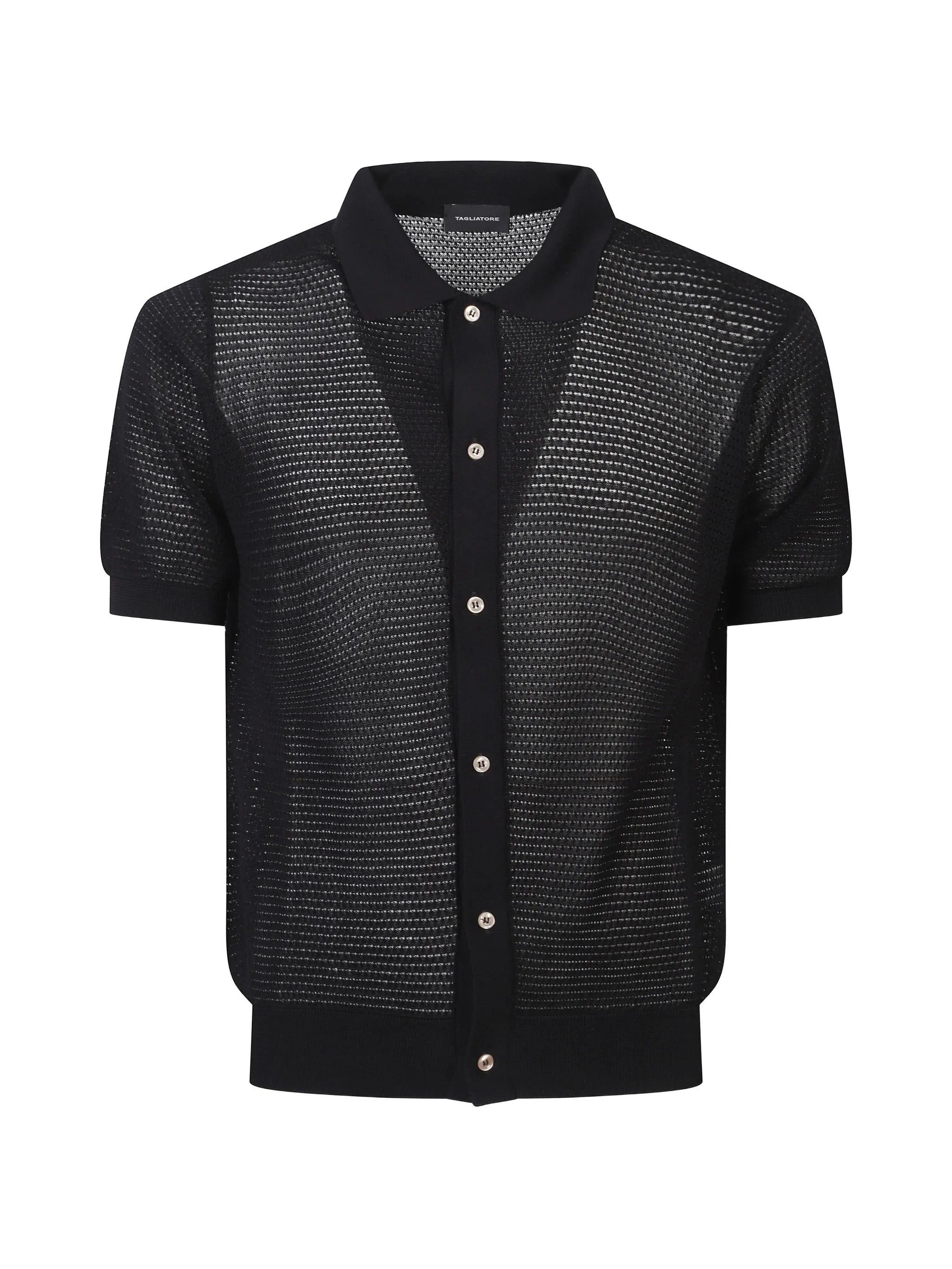 Knit Shirt with Button Closure and Ribbed Collar & Cuffs