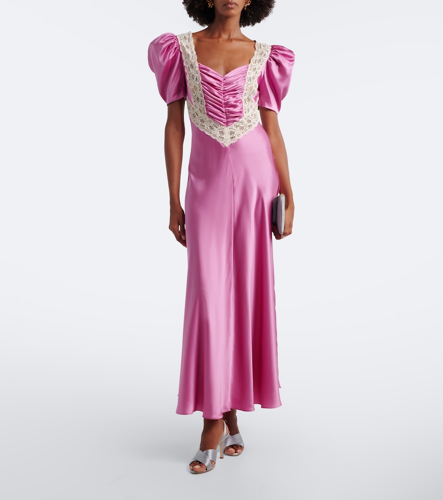 Lace-trimmed silk cocktail dress